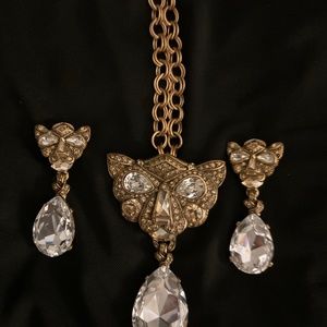 Gorgeous SPARKLY vintage Oscar de la Renta Panther Earrings & Necklace
